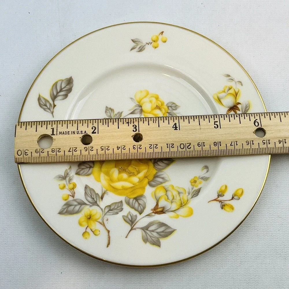 Castleton Mayfair 4 Bread & Butter Plates Yellow Roses Gold Trim Philip Costigan